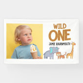 Wild One Safari Thema Jongens 1e Verjaardag Spandoek (Horizontaal)