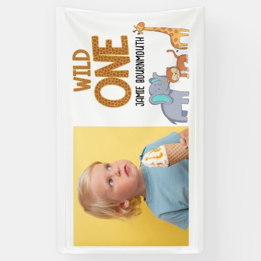 Wild One Safari Thema Jongens 1e Verjaardag Spandoek (Verticaal)
