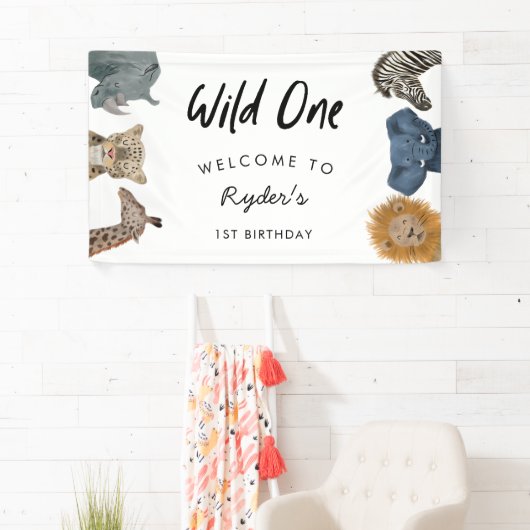 Wild One Safari Theme Boy's First Birthday Banner (Insitu)