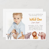 Wild One Safari Theme First Birthday Invitation Feestdagenkaart (Voorkant / Achterkant)