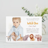 Wild One Safari Theme First Birthday Invitation Feestdagenkaart (Staand voorkant)
