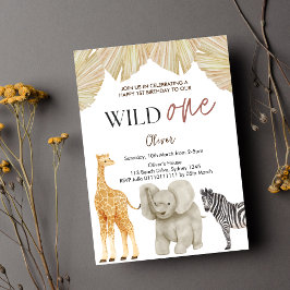 Wild One Safari Theme First Birthday Invitation Kaart