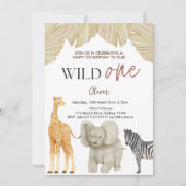 Wild One Safari Theme First Birthday Invitation Kaart (Voorkant)