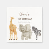 Wild One Safari Theme First Birthday Invitation Servet (Voorkant)