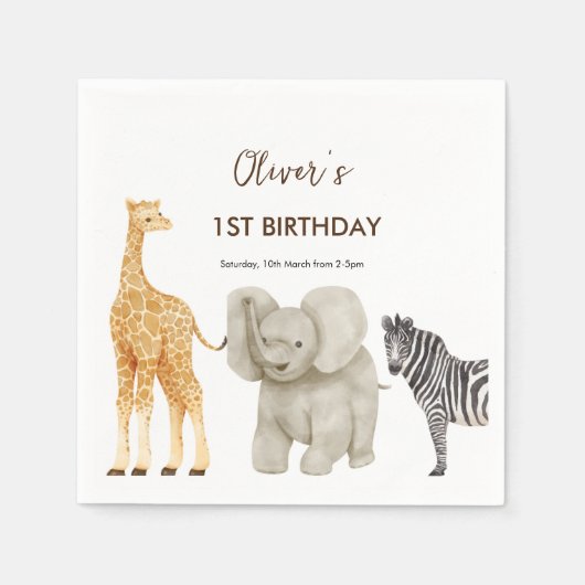Wild One Safari Theme First Birthday Invitation Servet (Voorkant)