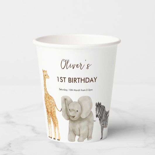 Wild One Safari Theme First Birthday Papieren Bekers (Voorkant)