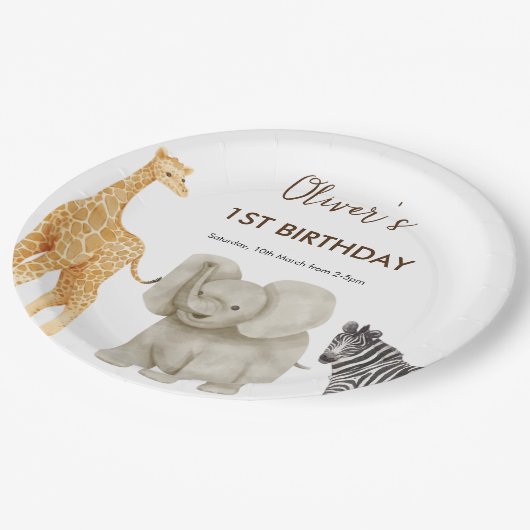 Wild One Safari Theme First Birthday Papieren Bordje (Gekanteld)