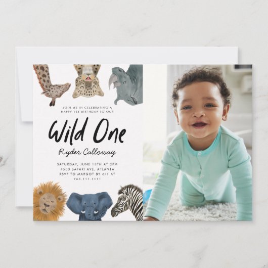 Wild One Safari Theme First Birthday Party Foto Kaart (Voorkant)