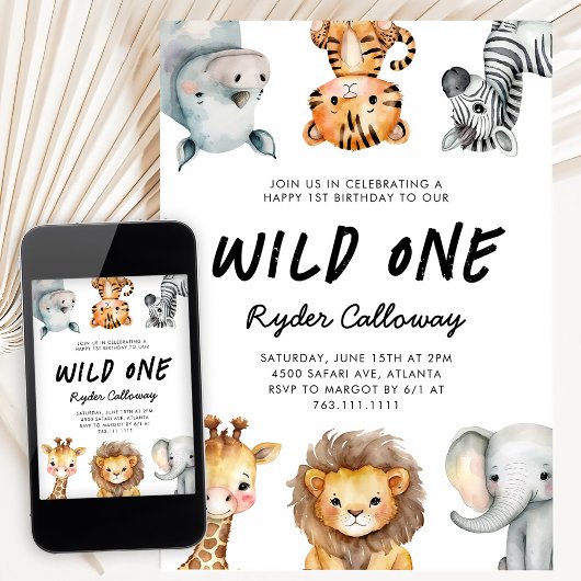 Wild One Safari Theme First Birthday Party Kaart