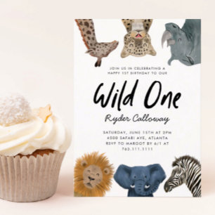 Wild One Safari Theme First Birthday Party Kaart