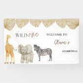 Wild One Safari Theme First Birthday Spandoek (Horizontaal)