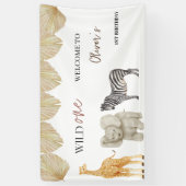 Wild One Safari Theme First Birthday Spandoek (Verticaal)