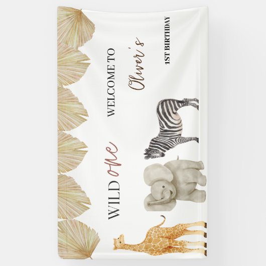 Wild One Safari Theme First Birthday Spandoek (Verticaal)