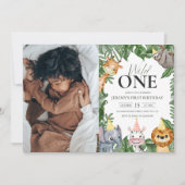 Wild One Safari Theme Foto First Birthday Kaart (Voorkant)
