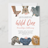 Wild One Safari Theme Girl's First Birthday Party Kaart (Voorkant)