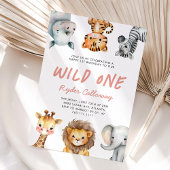 Wild One Safari Theme Girl's First Birthday Party Kaart