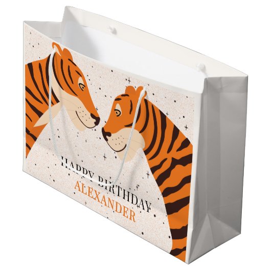 Wild One Safari Tiger Happy Birthday Groot Cadeauzakje (Voorkant Gekanteld)