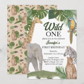 Wild One Safari Tropic Birthday Invitation Kaart (Voorkant / Achterkant)