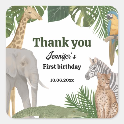 Wild One Safari Tropic Birthday Sticker (Voorkant)