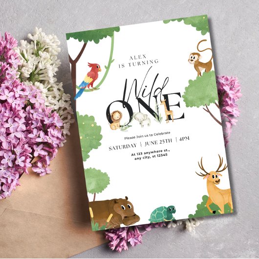 Wild One Safari Verjaardag Neutraal Kinder Oerwoud Kaart