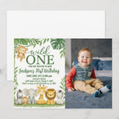 Wild One Safari Verjaardag Uitnodiging met foto (Voorkant / Achterkant)