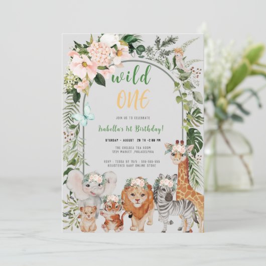 Wild One Safari verlaat verjaardagsuitnodiging Kaart (Staand voorkant)