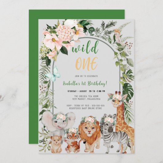 Wild One Safari verlaat verjaardagsuitnodiging Kaart (Voorkant / Achterkant)