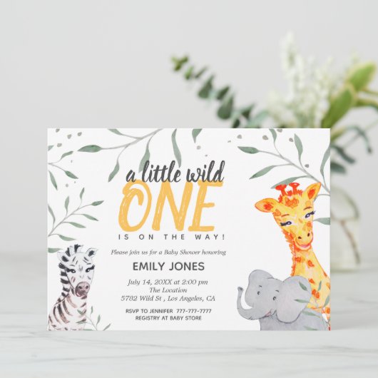 Wild One Safari Waterverf Baby shower Kaart (Staand voorkant)