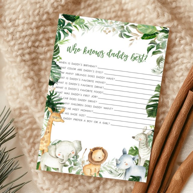 Wild One Safari Wie Kent Papa Het Best Spel (Greenery Jungle Baby Shower  Who Knows Daddy Best Game)