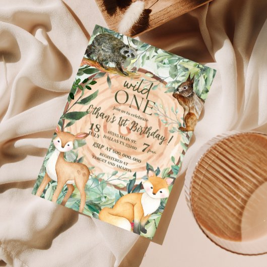 Wild One Safari Woodland 1e verjaardag Uitnodiging