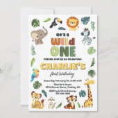 Wild One Safari Zoo Animal Verjaardagsfeest Elke L Kaart (Voorkant)