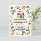 Wild One Safari Zoo Animal Verjaardagsfeest Elke L Kaart (Staand voorkant)