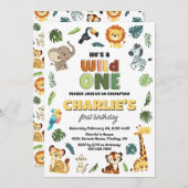 Wild One Safari Zoo Animal Verjaardagsfeest Elke L Kaart (Voorkant / Achterkant)