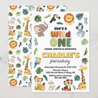 Wild One Safari Zoo Animal Verjaardagsfeest, Meisj Kaart