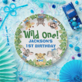 Wild One Safari Zoo Animals Boy First Birthday Papieren Bordje (Feest)