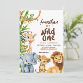 Wild One Savannah Safari Animal Boy Eerste Verjaar Kaart (Staand voorkant)