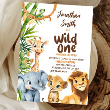 Wild One Savannah Safari Animal Boy Eerste Verjaar