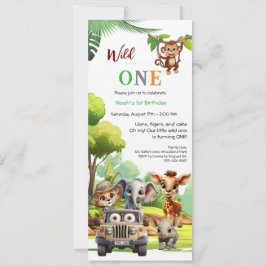 Wild One Schattig Jungle Dier Eerste Verjaardag Kaart