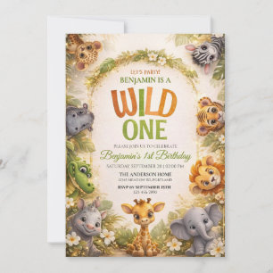 WILD ONE schattig Jungle Safary Aangepaste 1e Verj Kaart