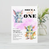 Wild One Schattige Baby Dragon Fantasy 1e Verjaard Kaart (Staand voorkant)