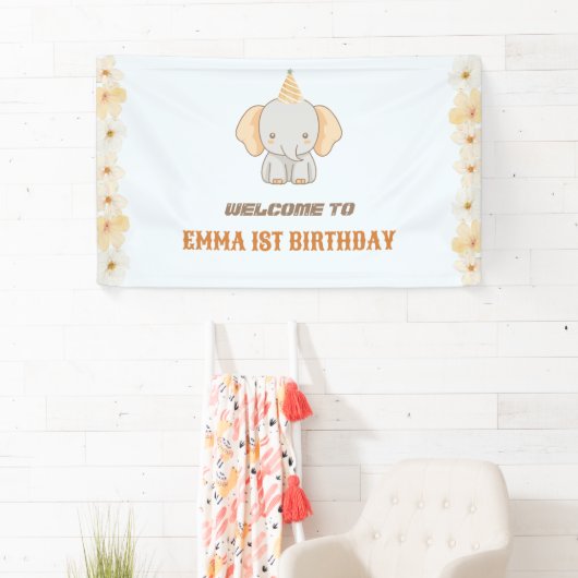 Wild One Schattige Elephant 1st Birthday Welcome S Spandoek (Insitu)