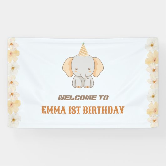 Wild One Schattige Elephant 1st Birthday Welcome S Spandoek (Horizontaal)