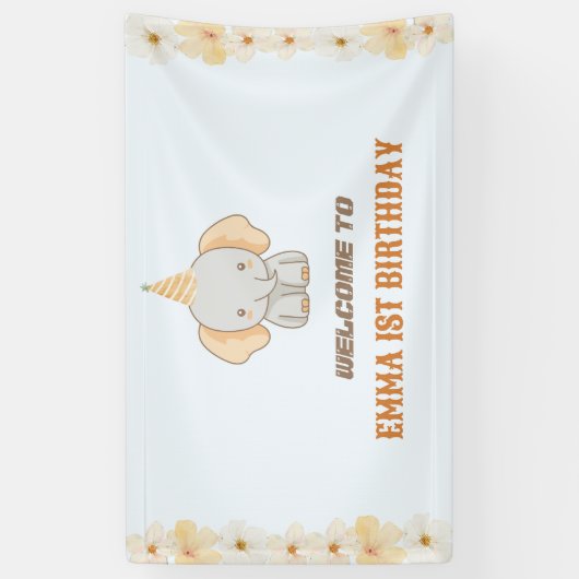 Wild One Schattige Elephant 1st Birthday Welcome S Spandoek (Verticaal)