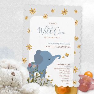 Wild One Schattige Elephant Floral Baby shower Kaart