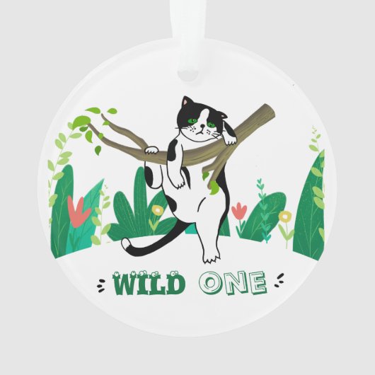 Wild One Schattige Kat gepersonaliseerd Afbeelding Ornament (achterkant)