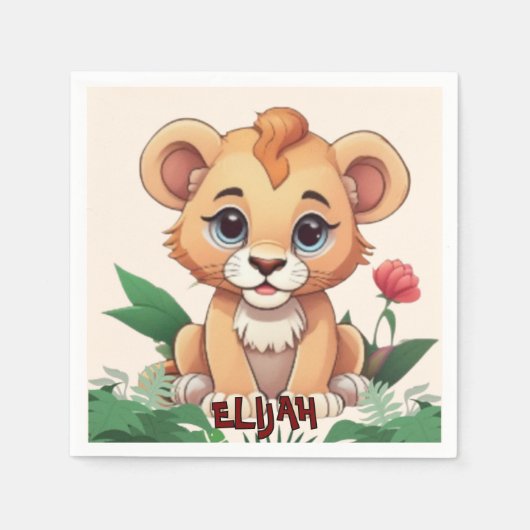 Wild One Schattige Lion Oerwoud Theme Servet (Voorkant)