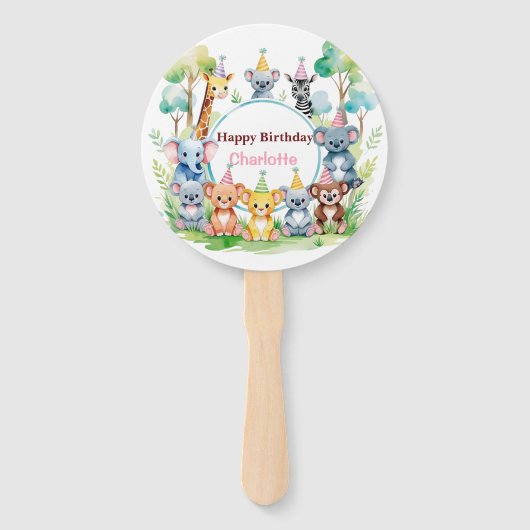 Wild One Schattige Oerwoud Animal Child's Birthday Handwaaier (Voorkant)