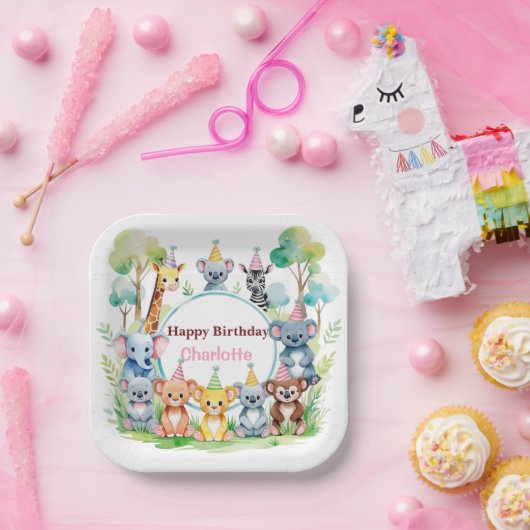 Wild One Schattige Oerwoud Animal Child's Birthday Papieren Bordje (Feest)