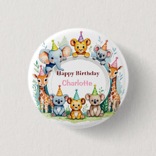 Wild One Schattige Oerwoud Animal Child's Birthday Ronde Button 3,2 Cm
