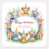 Wild One Schattige Oerwoud Animal Child's Birthday Vierkante Sticker (Voorkant)